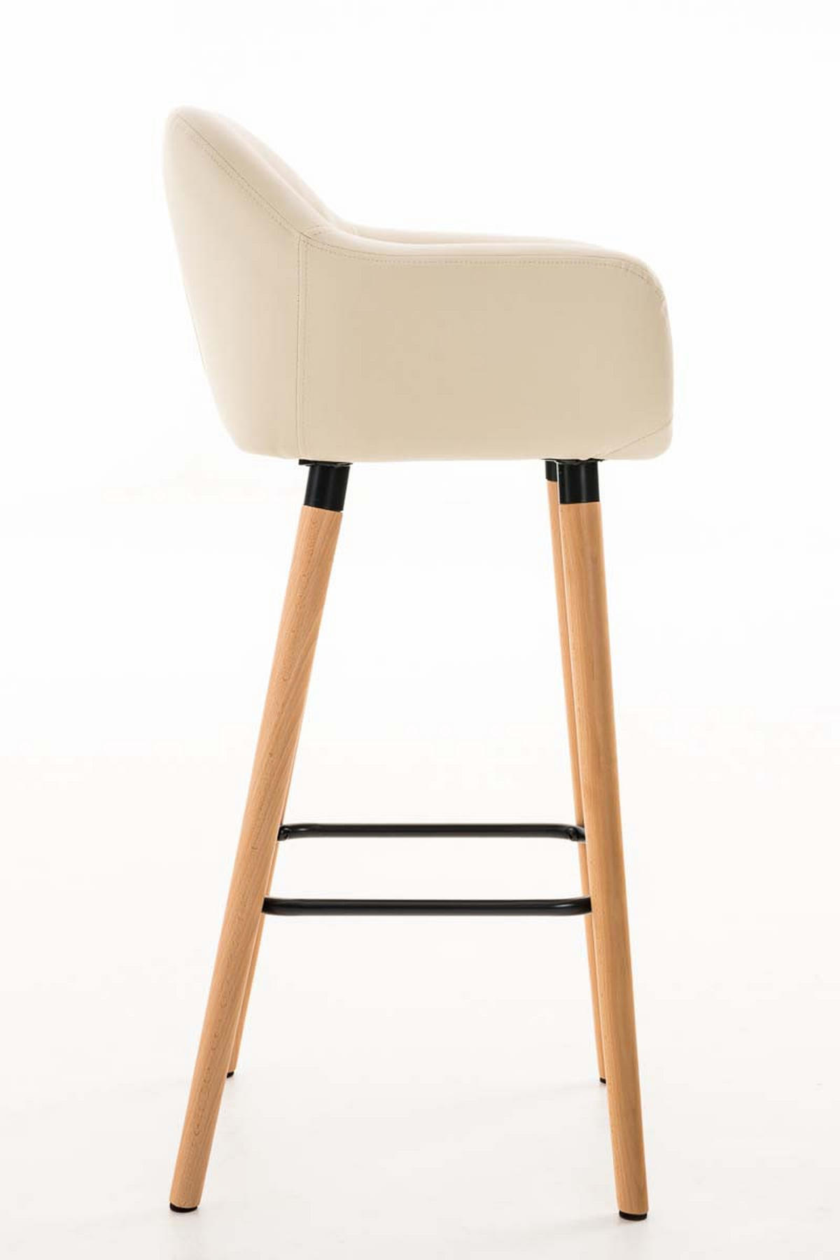 BARHOCKER Lederlook Creme - Eukalyptusholzfarben/Creme, Holz/Textil (55/99/46cm) - CLP