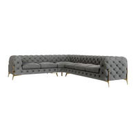 ECKSOFA Chesterfield Lexi Grau Samt, langer Schenkel rechts - Goldfarben/Grau, Holz/Textil (323/264cm) - S-Style Möbel