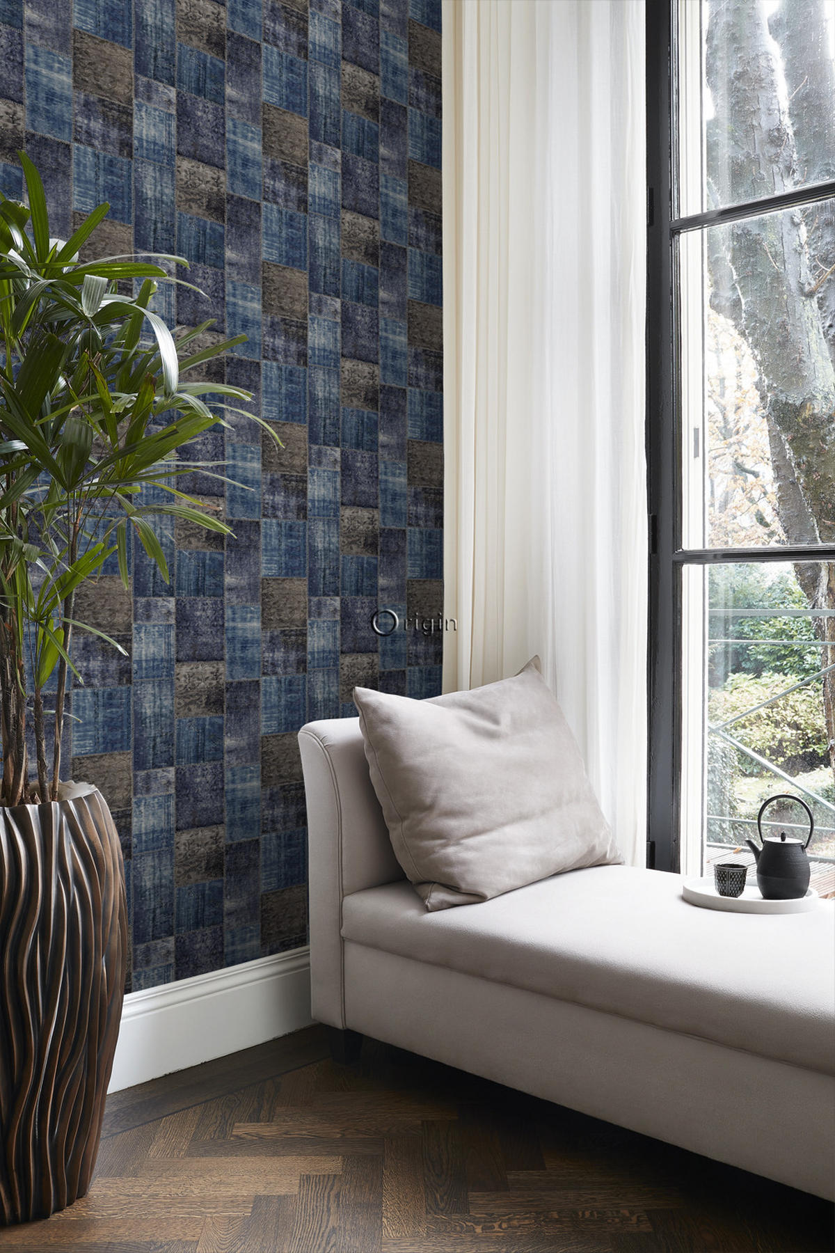 TAPETE Kelim-Patchwork 53 cm x 10.05 m - Blau, Papier (53/1000cm) - Origin Wallcoverings
