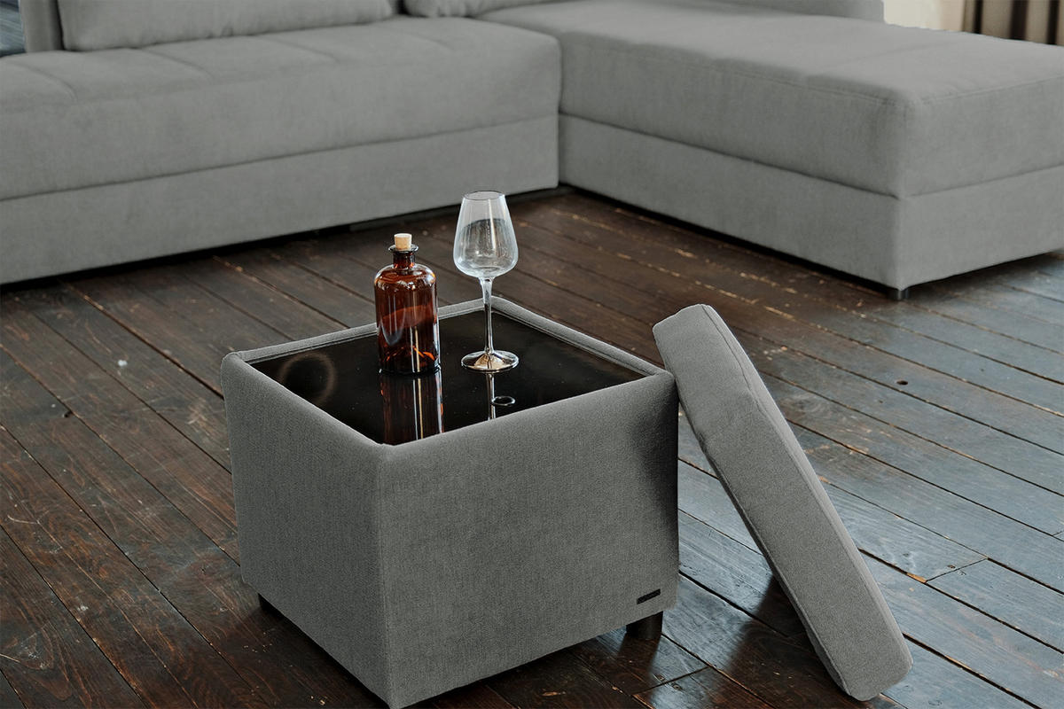 HOCKER IDA Silber Webstoff - Silberfarben, Textil (45/45/45cm) - KAWOLA