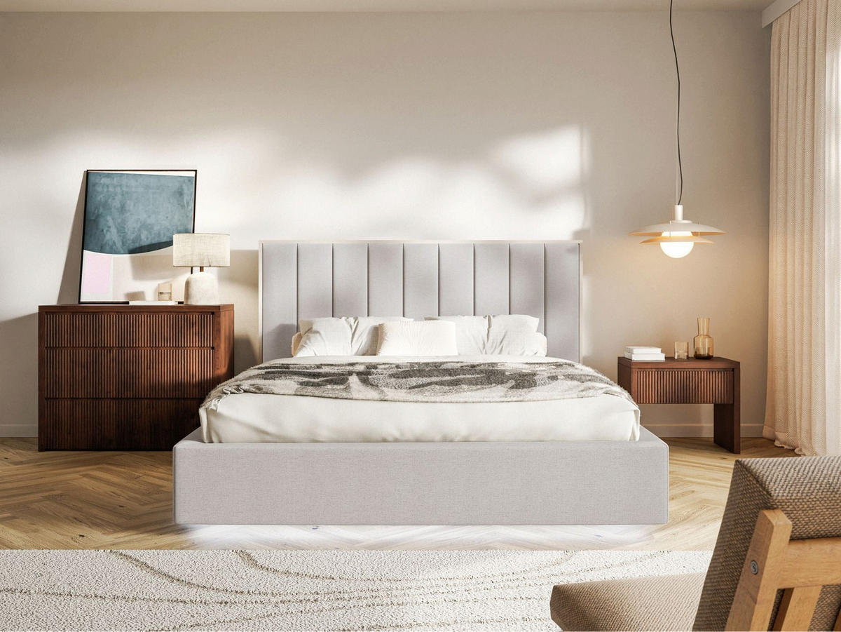 POLSTERBETT Togents Grau mit Chenillebezug, Bettkasten und LED, 180x200 cm - Grau, Textil (180/200cm) - Selsey