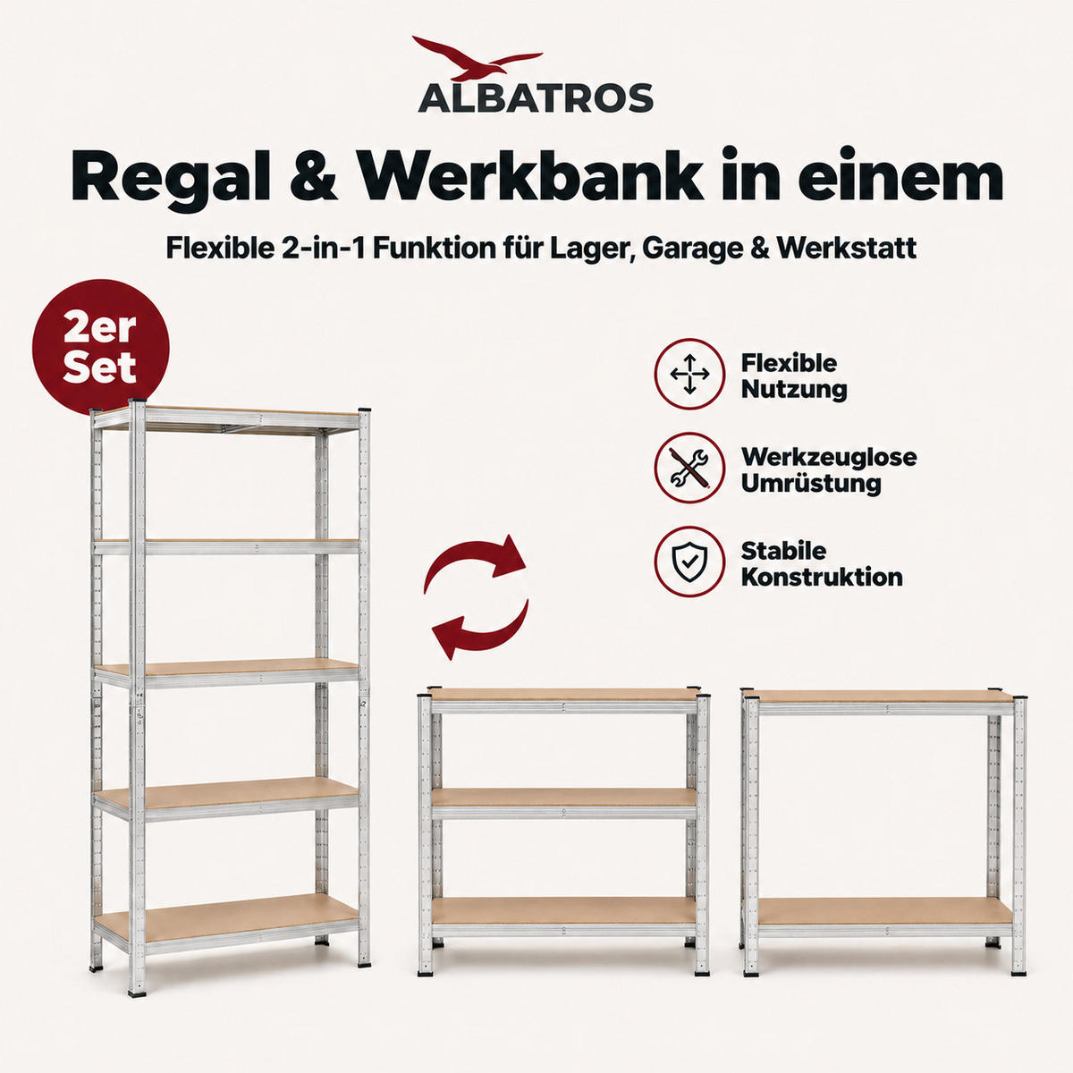SCHWERLASTREGAL SR2S - Silberfarben, Metall (90/180/40cm) - Albatros