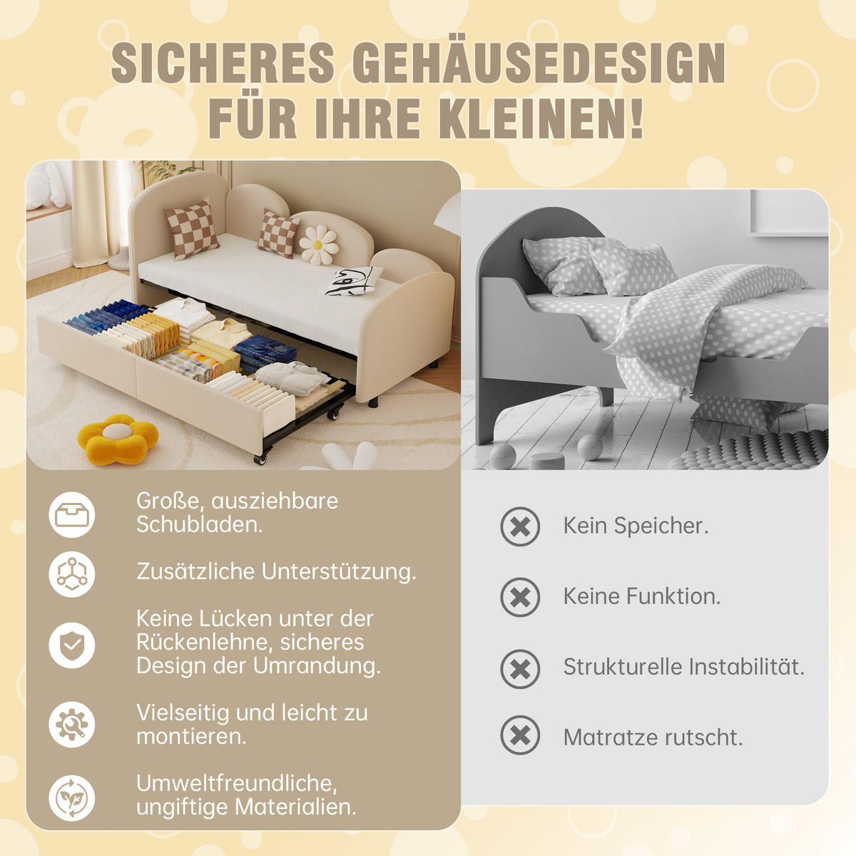 KINDERBETT 90/200 cm in Beige Samt mit Schublade - Beige, Holzwerkstoff/Textil (90/200cm) - WISHDOR