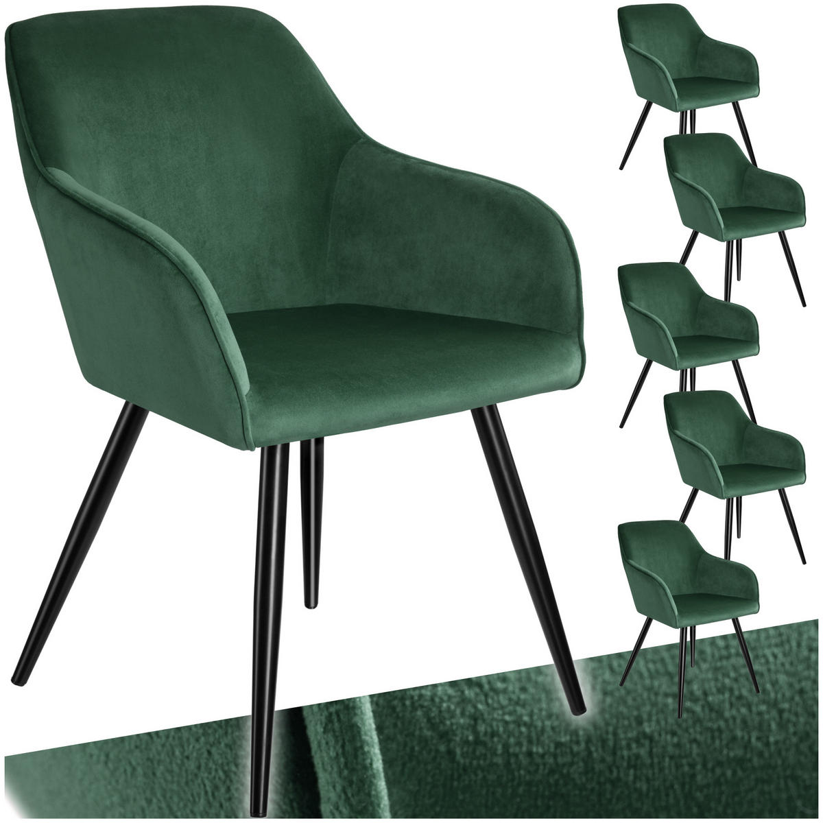ESSZIMMERSTUHL 6er Set Marilyn 58 x 62 x 82 cm dunkelgrün/schwarz - Dunkelgrün/Schwarz, Textil (58/82/62cm) - tectake