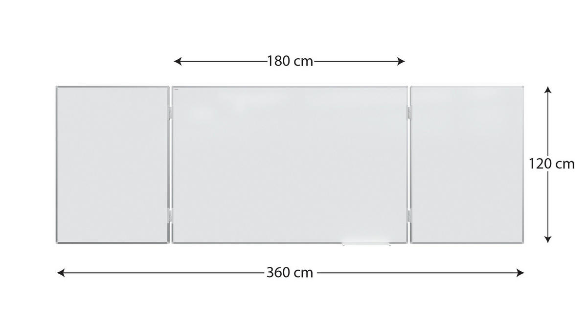 MAGNETISCHES Whiteboard Klapptafel 5-flächig 120x180//360 cm - Weiß, Metall (120/360/1.3cm) - ALLboards