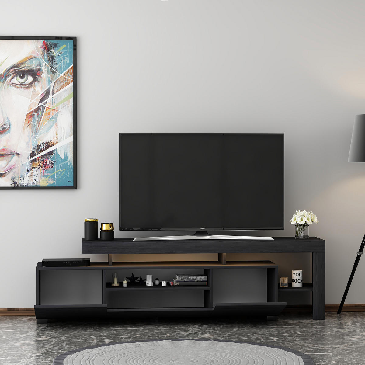 TV-LOWBOARD Schwarz mit LED Beleuchtung 9055 - Schwarz, Holzwerkstoff (192/53/37cm) - moebel17
