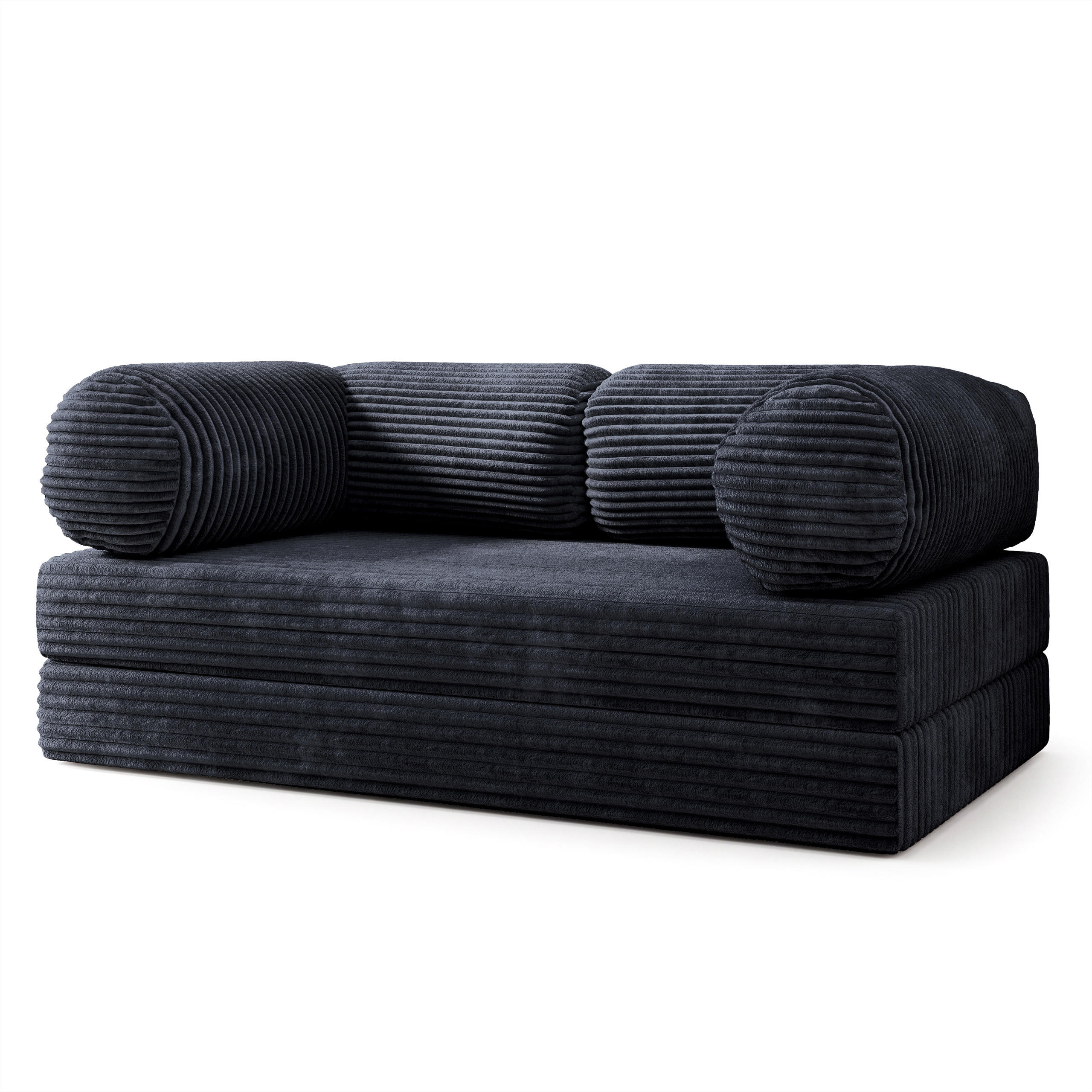 BETTSOFA ALVIO aus Schaumstoff Kordstoff Schwarz Schlaffunktion - Schwarz, Textil (170/68/80cm) - MASSENO