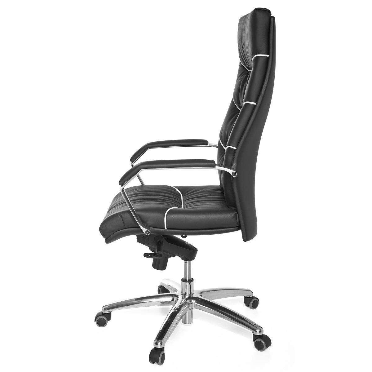 BÜROSTUHL Echtleder mit Kopfstütze und Multiblockmechanik Hohe Rückenlehne Drehbar - Silberfarben/Schwarz, Leder/Metall (70/126/70cm) - KADIMA DESIGN
