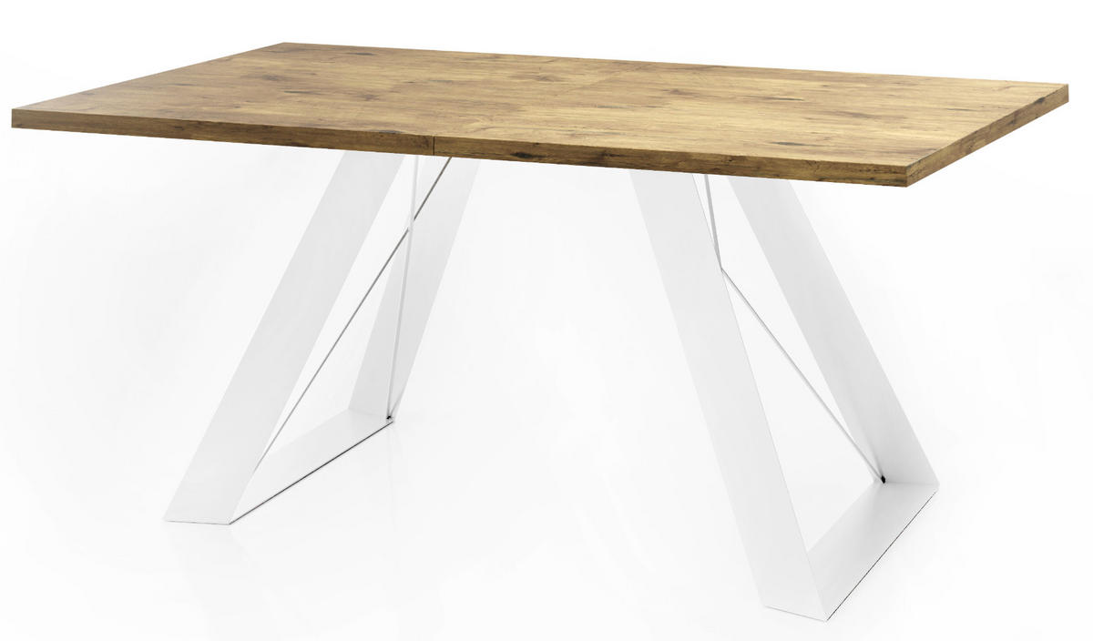 ESSTISCH Colter Weiß rechteckig ausziehbar, Lancelot Eiche 160-260/90/76 cm - Eichefarben/Weiß, Holzwerkstoff/Metall (160/90/76cm) - WFL GROUP