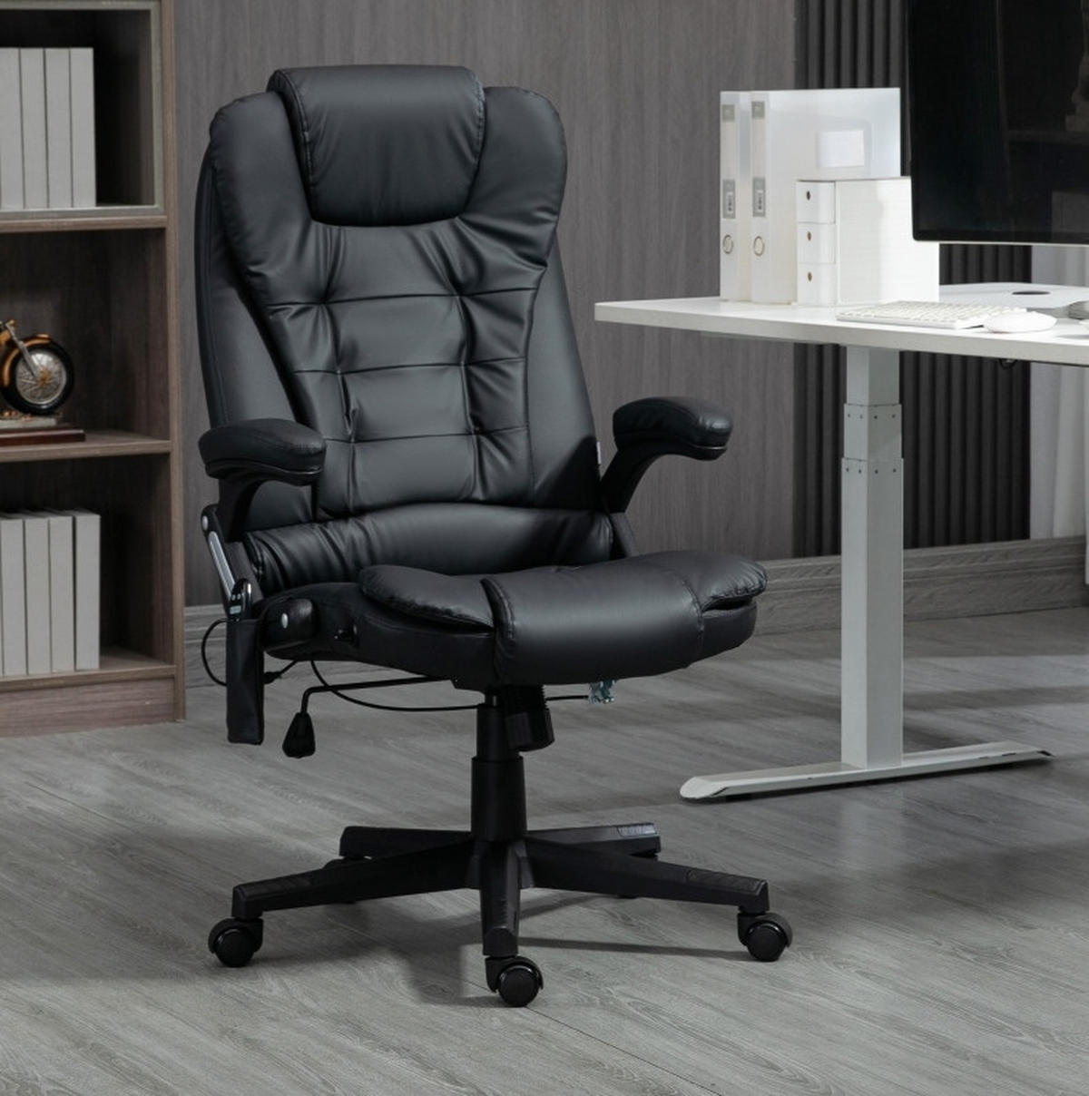 DREHSTUHL 54 cm Sitzbreite, Sitzhöhe 44–54 cm, höhenverstellbar mit Massagefunktion, Kunstleder, 70/70/121 cm, schwarz - Schwarz, Kunststoff (70/121/70cm) - Redom
