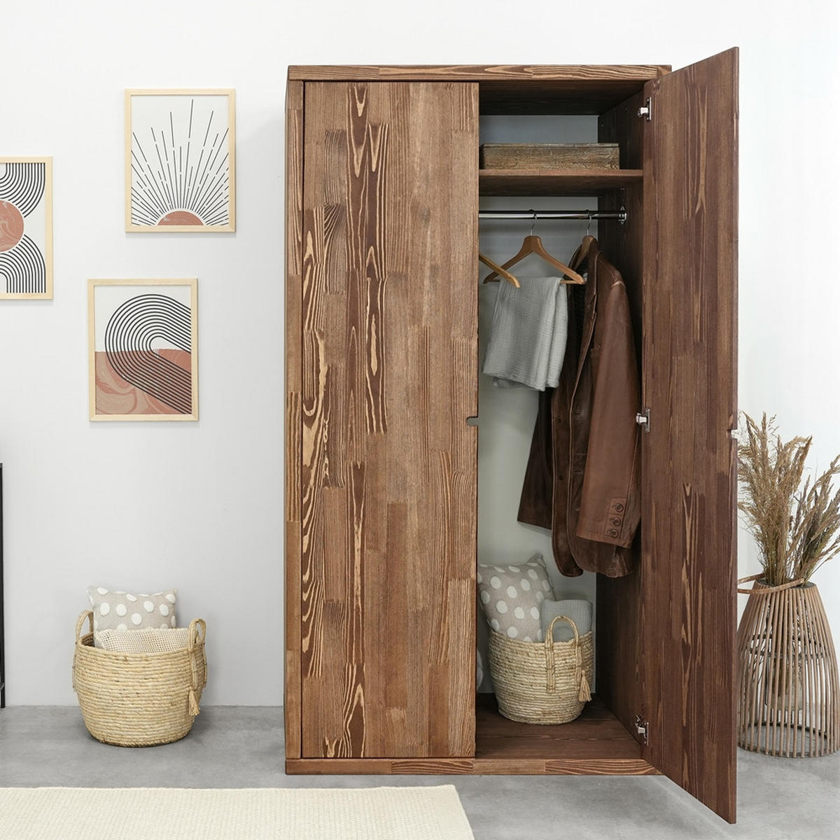 KLEIDERSCHRANK aus Massivholz MARIKA - Dunkelbraun, Holz (100/184/60cm) - Seart