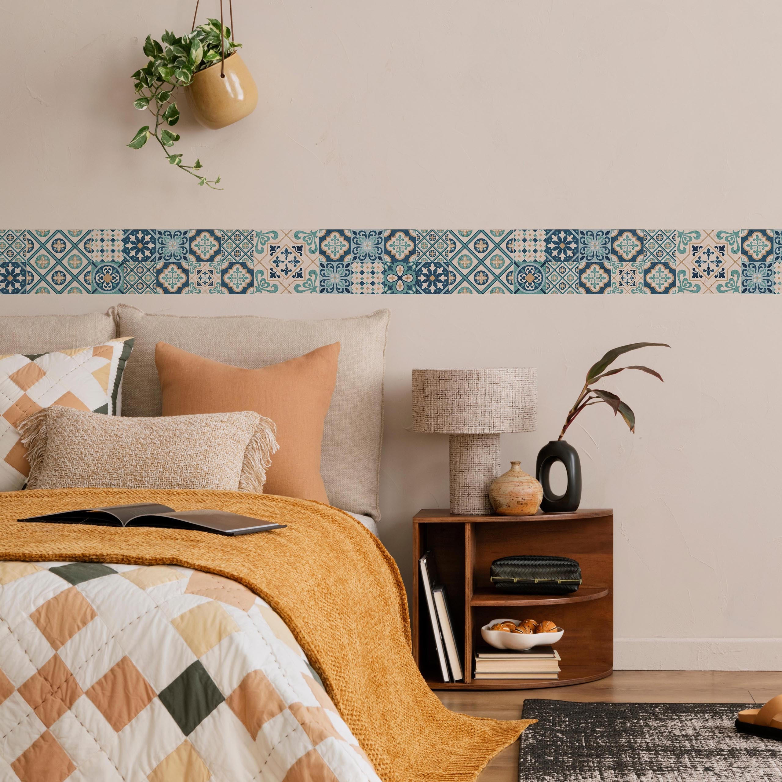 TAPETENBORDÜRE selbstklebend Marokkanisches Mosaik Moderne Muster - Blau/Beige, Papier (10/300/300cm) - Muralo