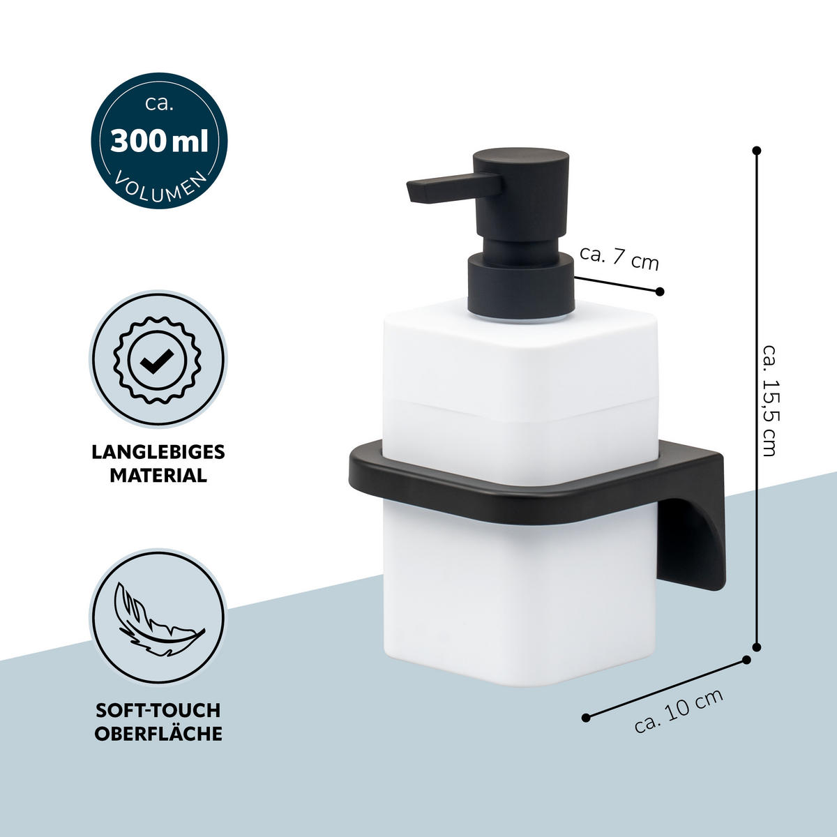 SEIFENSPENDER SAVONA Softtouch, weiß, eckig - Weiß, Kunststoff (9/15.5/10cm) - bremermann