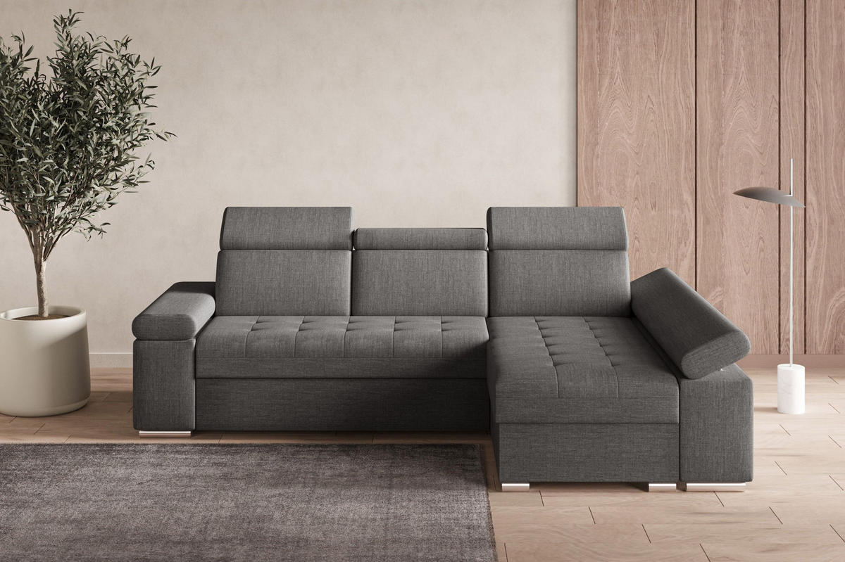 ECKSOFA mit Schlaffunktion Luka L Twist 20 - Grau - Rechts - Silberfarben/Grau, Holzwerkstoff (260/168cm) - Möblo