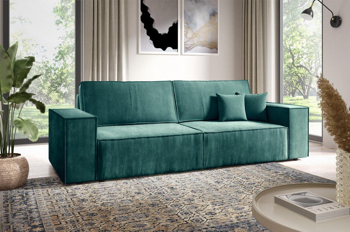 SCHLAFSOFA mit Bettkasten Türkis - Türkis, Textil (255/88/102cm) - Furnisell