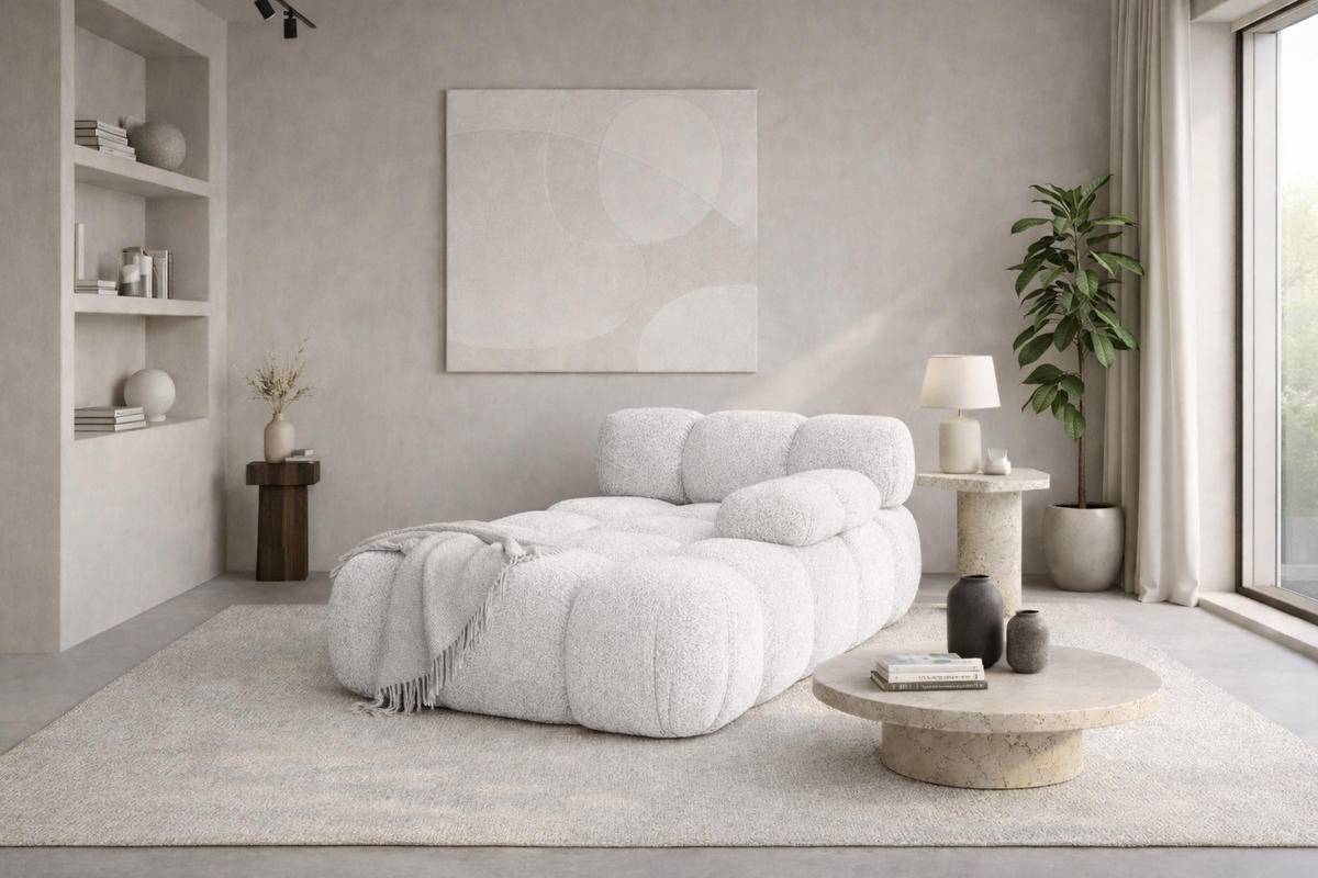 CHAISELONGUE Modular, Bouclé-Stoff Abriamo, Ecru, Rechts, Selia - Ecru/Rosa, Holz (95/70/160cm) - Kaiser Möbel