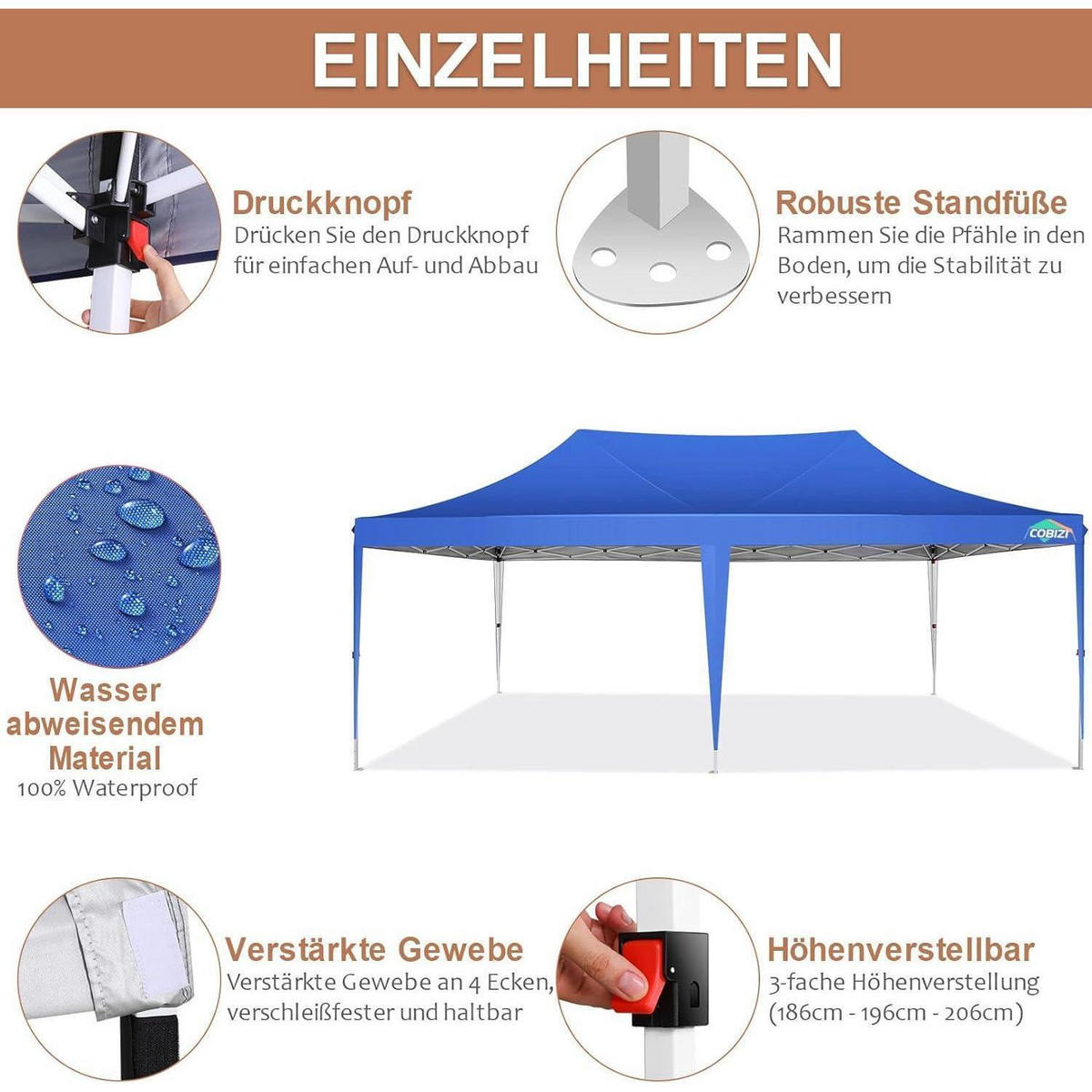 FALTPAVILLON 3x6 m Hellblau mit 6 Seitenteilen - Blau, Textil (300/320/600cm)