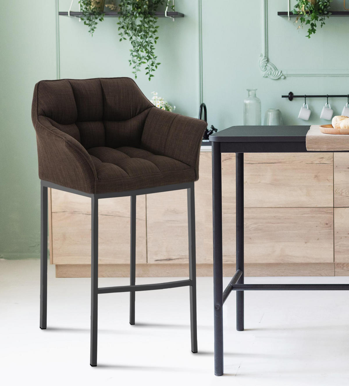 BARHOCKER 2er Set Stoff Braun - Schwarz/Braun, Textil/Metall (64/110/48cm) - CLP