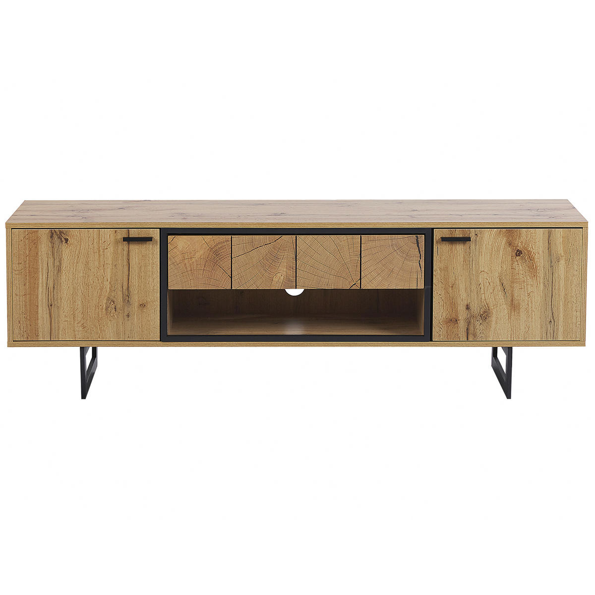 TV-MÖBEL Hellbraun, Schwarz BOISO 40/160/50 cm - Hellbraun, Holzwerkstoff (160/50/40cm) - Beliani
