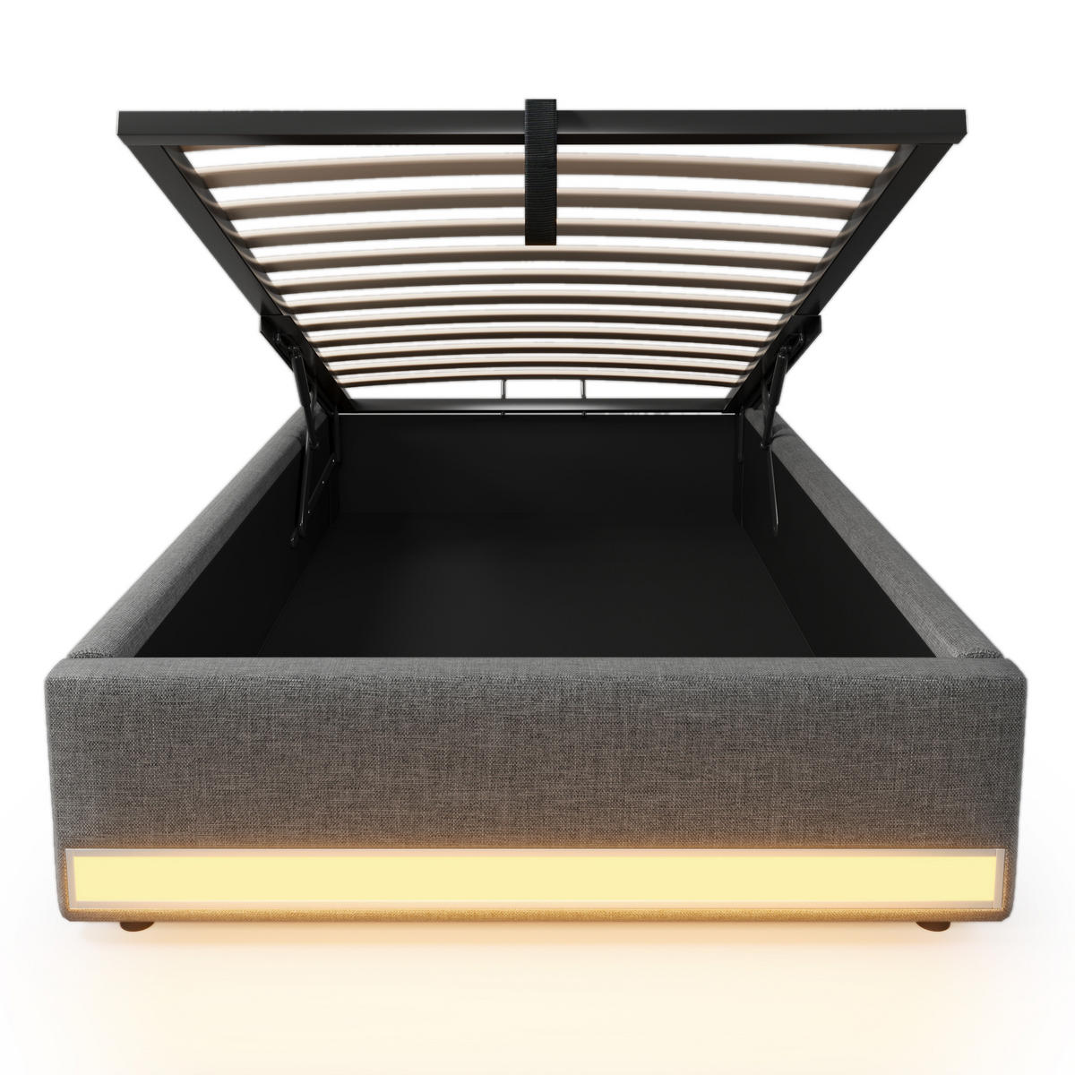 POLSTERBETT 90/200 cm Grau mit LED-Beleuchtung und USB- sowie Type-C-Anschlüssen - Grau, Textil (90/200cm) - OKWISH