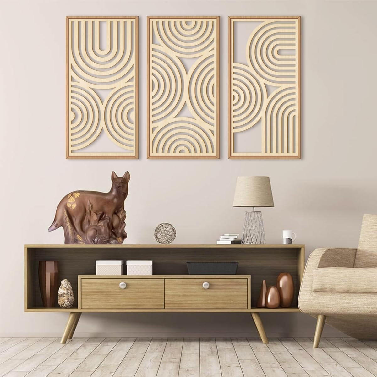 WANDDEKO 40x20cm Geometrie Holz Gerahmt - Akaziefarben, Holzwerkstoff (40/1cm) - Authentics
