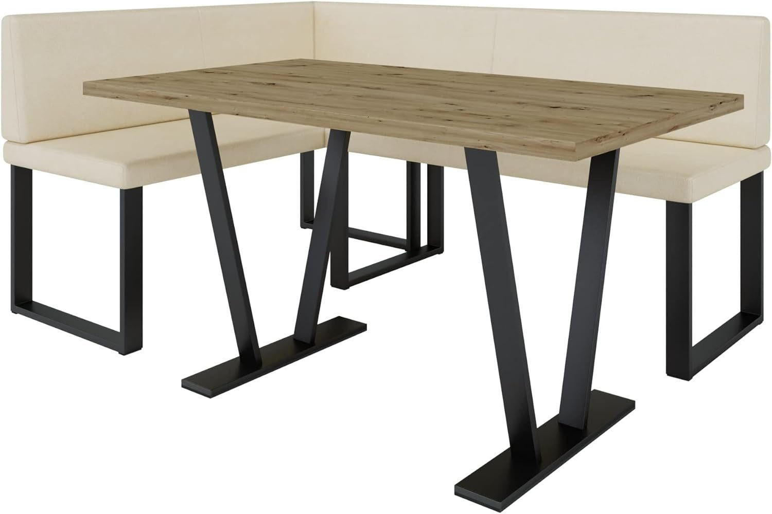 ECKBANKGRUPPE Alina - Kunstleder - 142 x 196 cm - Links - Beige - Beige, Leder/Metall (196/87/142cm) - AN-Moebel 4u