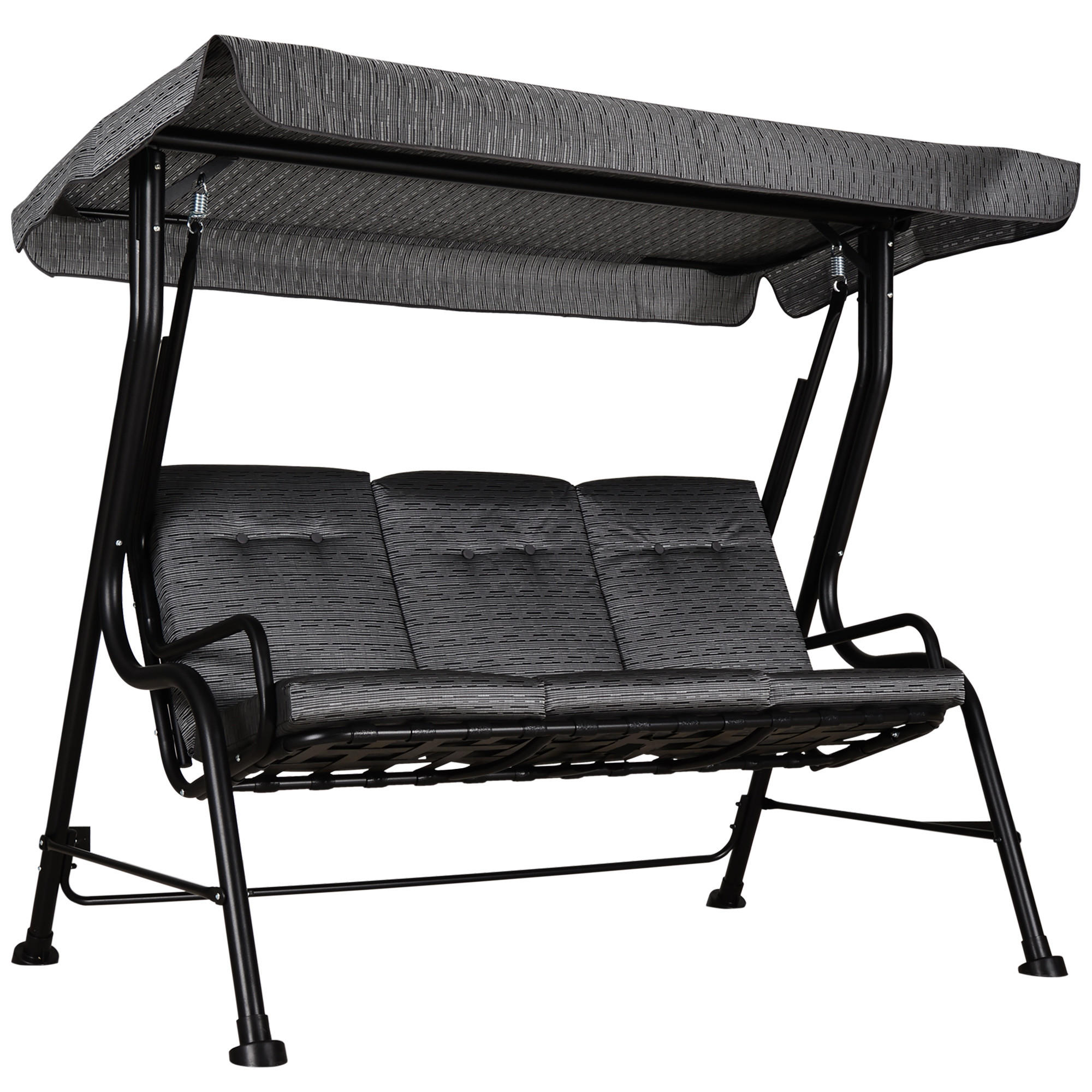 HOLLYWOODSCHAUKEL, Verstellbares Sonnendach, Texteline, Grau, 200 x 120 x 170 cm - Schwarz, Metall (120/170/200cm) - Outsunny