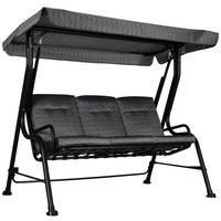 HOLLYWOODSCHAUKEL, Verstellbares Sonnendach, Texteline, Grau, 200 x 120 x 170 cm - Schwarz, Metall (120/170/200cm) - Outsunny