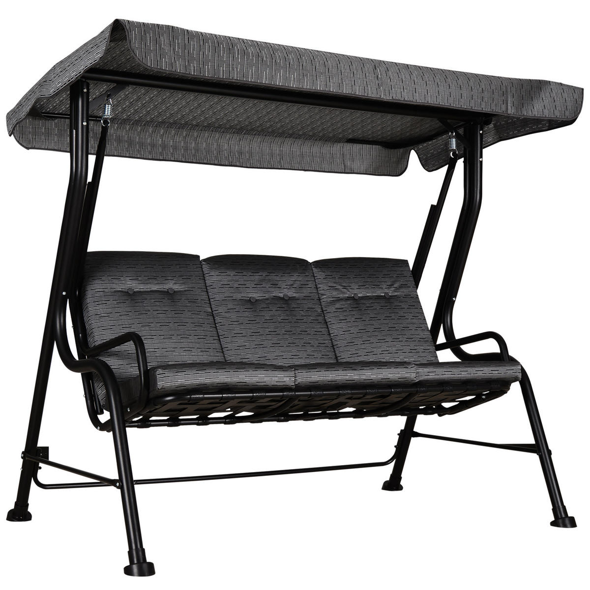 HOLLYWOODSCHAUKEL, Verstellbares Sonnendach, Texteline, Grau, 200 x 120 x 170 cm - Schwarz, Metall (120/170/200cm) - Outsunny