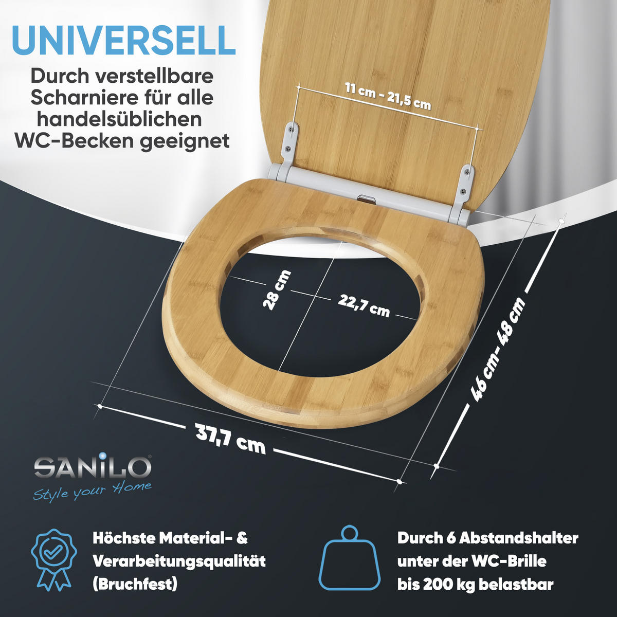 WC-SITZ mit Absenkautomatik & Top Fix Bambus - Braun, Holzwerkstoff (37.7/5.5/48cm) - Sanilo