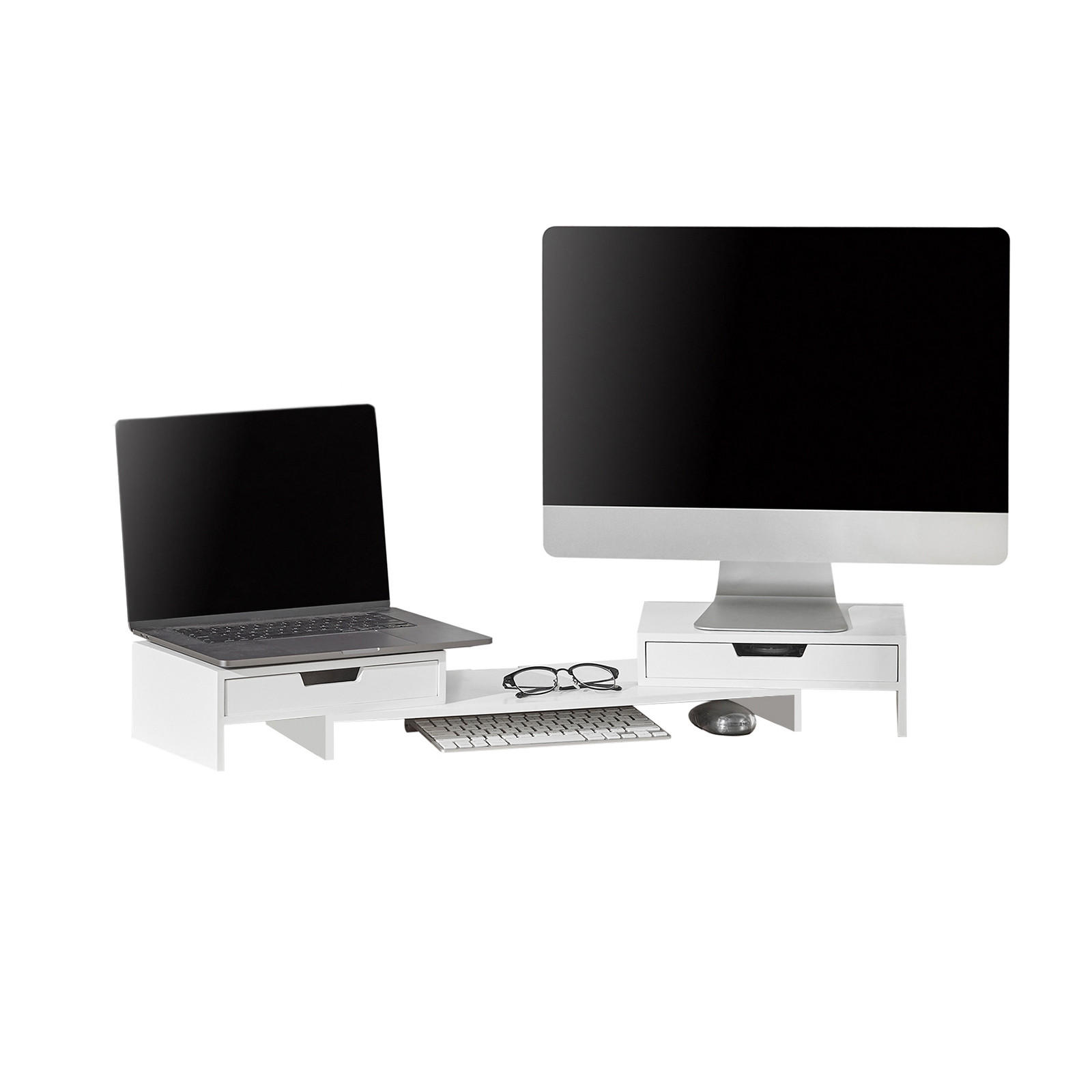 SoBuy STOJAN NA MONITOR se dvěma zásuvkami Bílá 60x22x11cm Minimalistický