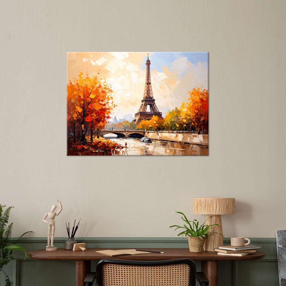 LEINWANDBILD Eiffelturm Paris Landschaft wie gemalt 100x70cm - Beige, Textil (100/70cm) - Feeby