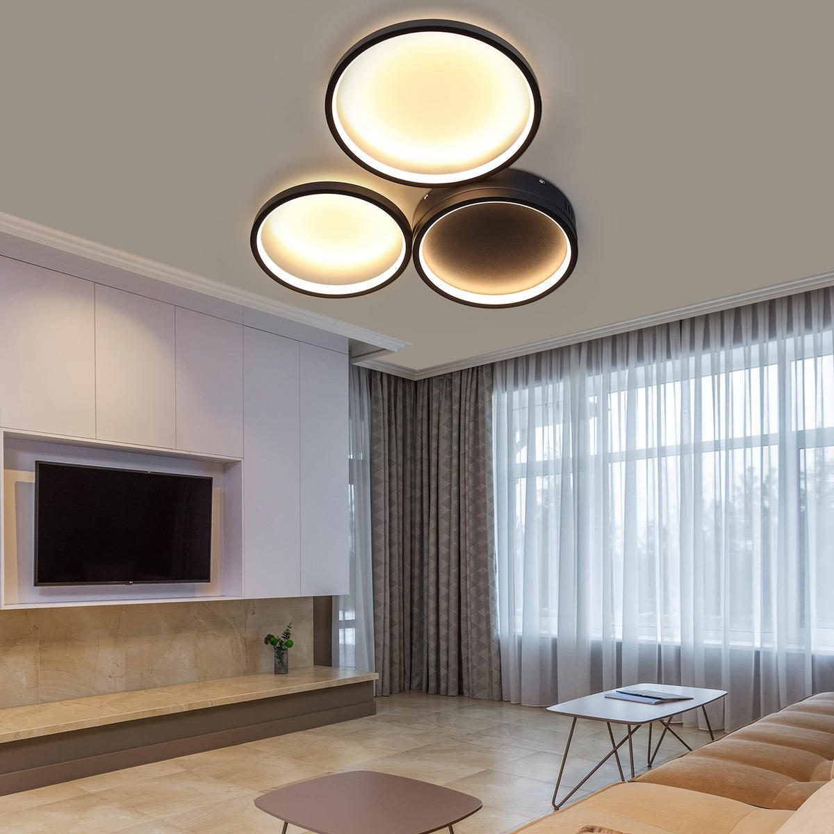 LED-DECKENLEUCHTE Dreiring 43.5/35.5/6 cm - Schwarz, Metall (43.5/35.5/6cm) - ZMH