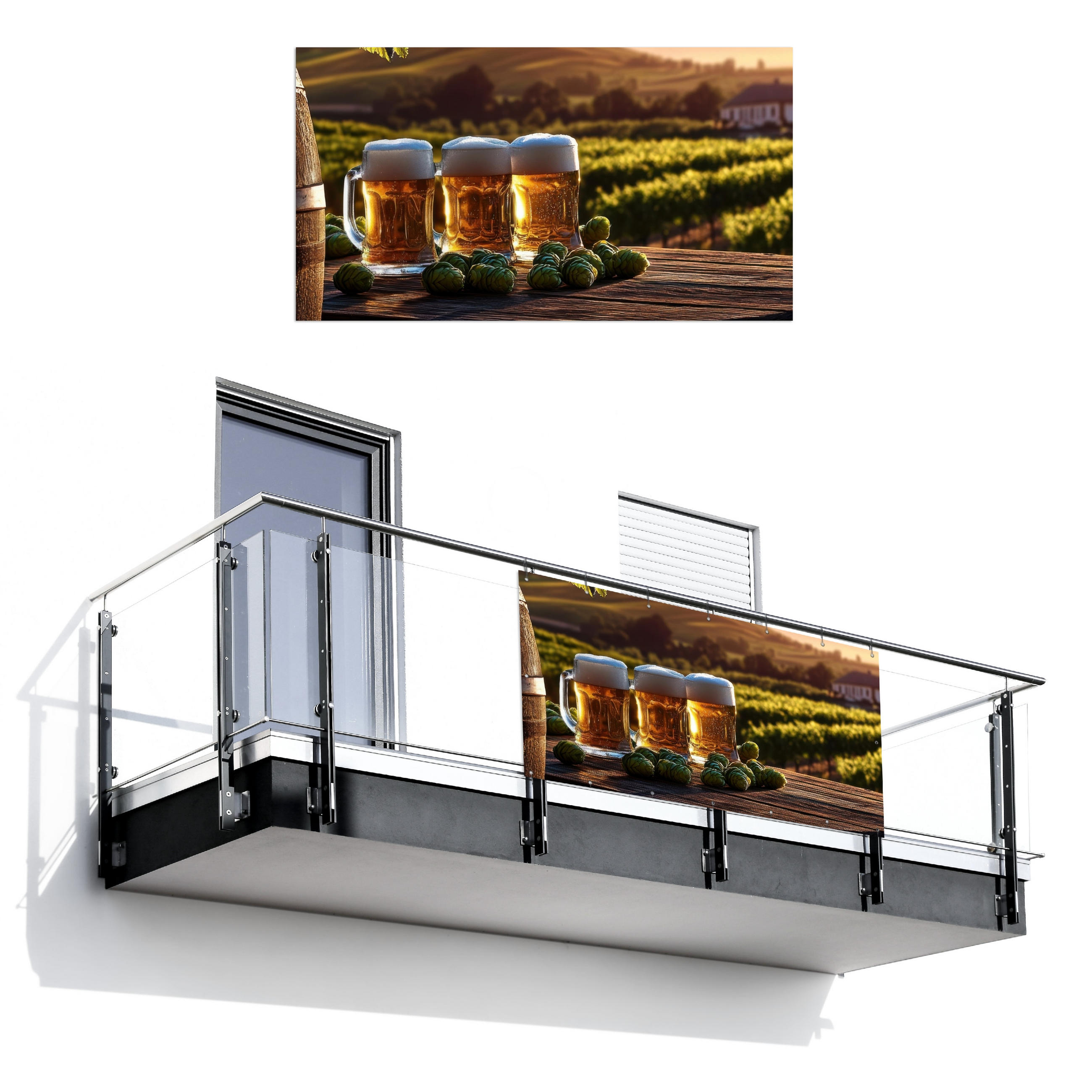 BALKON-SICHTSCHUTZ Bier - Hopfen - Landschaft - Grün, Kunststoff (200/110cm) - MuchoWow