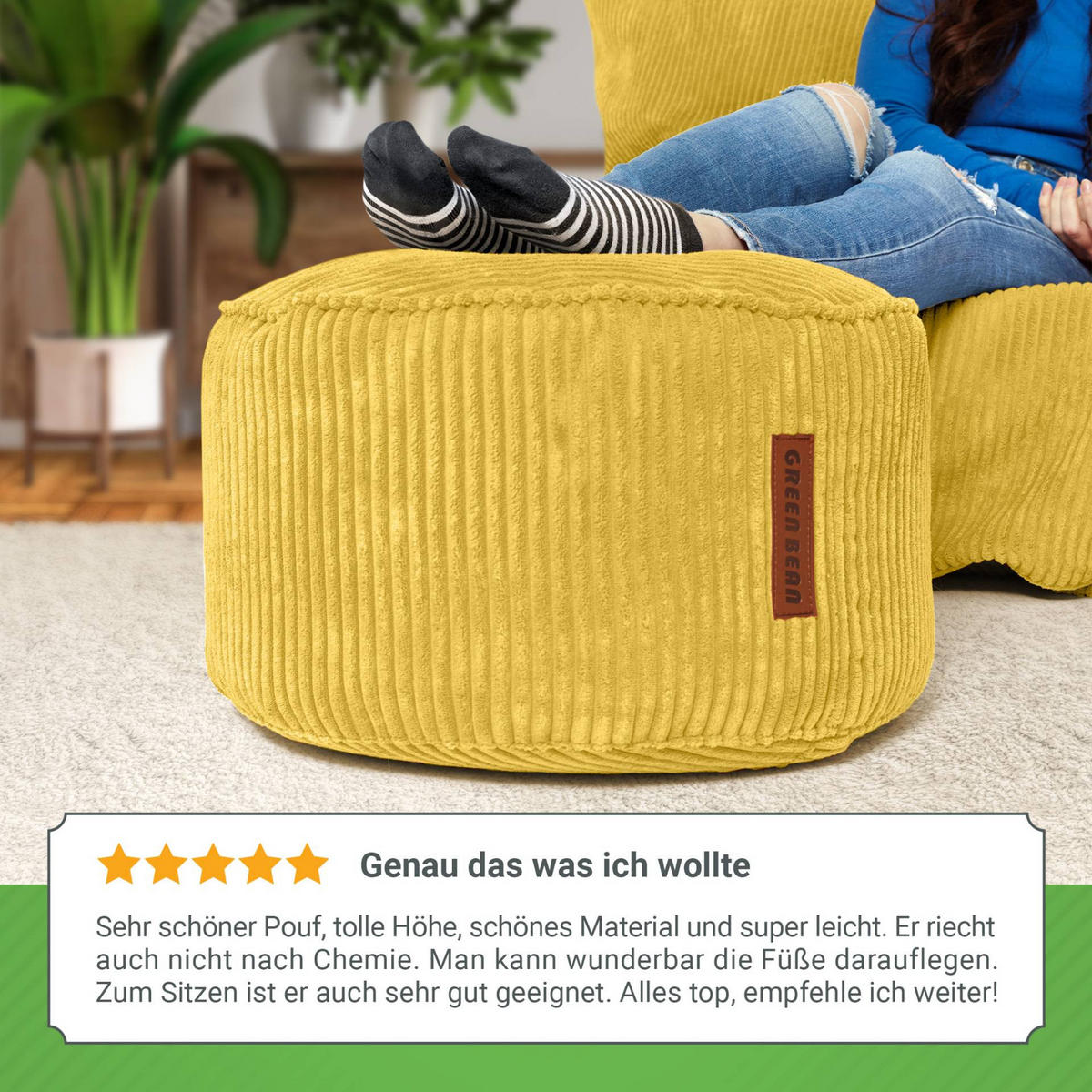 SITZSACK-HOCKER Pouf "Cord" 45x25cm - Gelb, Textil (45/25/45cm) - Green Bean