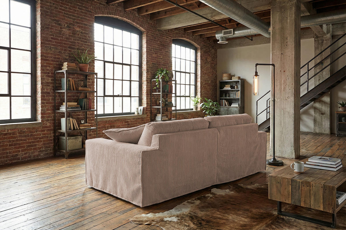 SOFA NETTA Taupe Cord - Taupe/Braun, Birkenholz/Textil (226/90/116cm) - KAWOLA