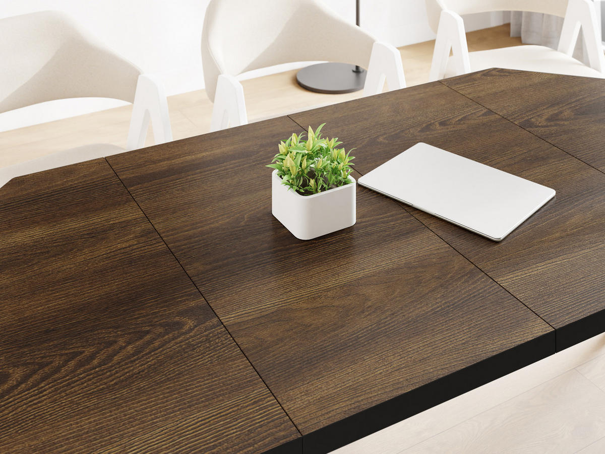 ESSTISCH Diamond Black achteckiger ausziehbarer, Arvadonna Chestnut 100-200/100/76 cm - Kastanienfarben/Schwarz, Holz/Holzwerkstoff (100/100/77cm) - WFL GROUP