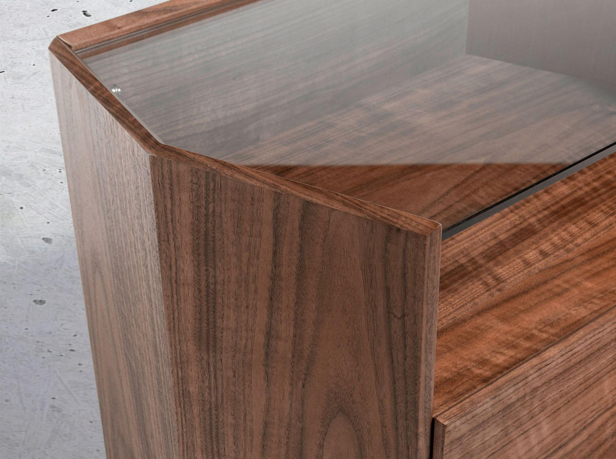 NACHTSCHRANK Nachttisch Nussbaum mit Platte aus gehärtetem Glas 65/45/50 cm - Nussbaumfarben, Glas/Holz (65/50/45cm) - ANGEL CERDA