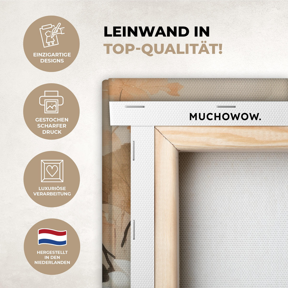 LEINWANDBILD Blumen - Japandi - Wabi sabi Wandbilder 80x60 cm - Sandfarben, Textil (80/60cm) - MuchoWow