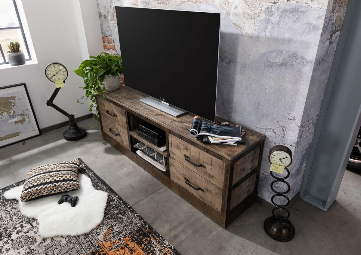 TV-BOARD Mango 180x40x60 braun lackiert HEAVY INDUSTRY #239 - Braun, Holz (180/60/40cm) - Massivmoebel24