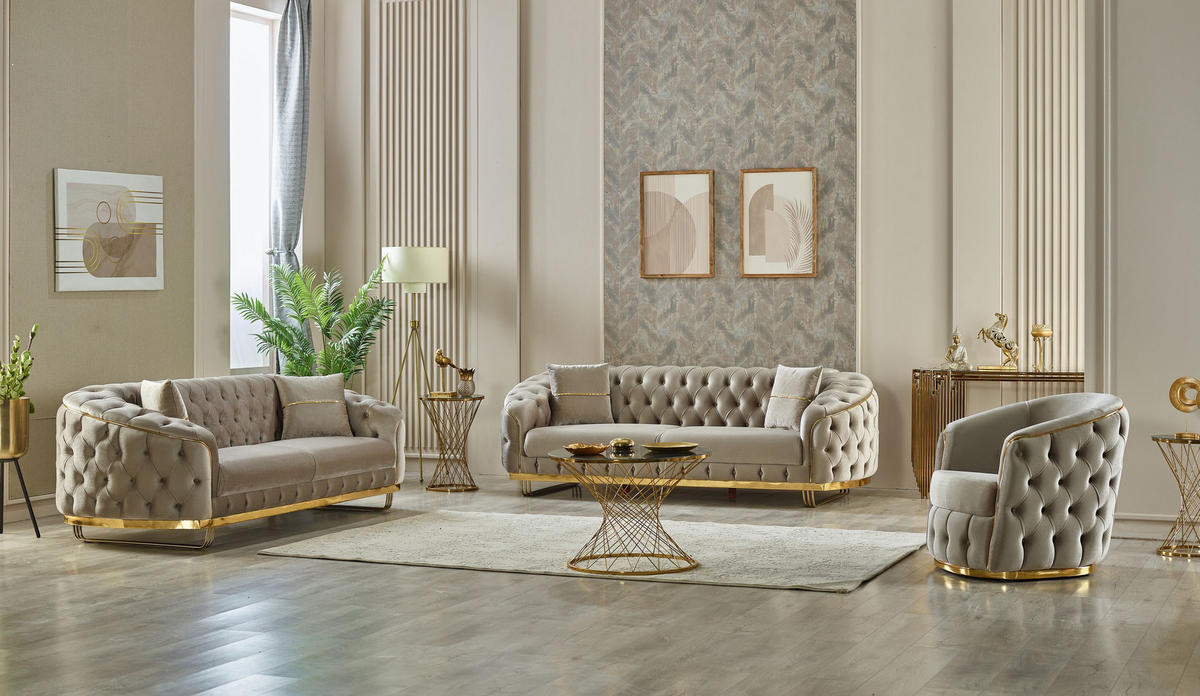 SITZGARNITUR Bellezza Taupe Stellvariante:3+3+1 - Taupe, Holz (235/85/95cm) - Villa Möbel