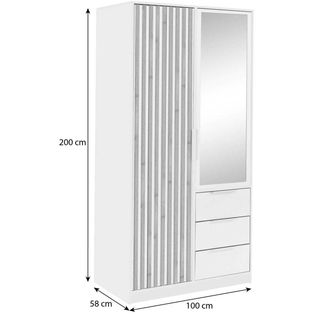 DREHTÜRENSCHRANK Bueno Lux mit 2 Türen und 3 Schubladen, eiche Wotan - Eiche Wotan, Holzwerkstoff (100/200/58cm) - Beautysofa