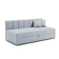 TAGESBETT Lenny mit Rückenlehne und großem Bettkasten aus Hellblau Chenille-Stoff - Schwarz/Hellblau, Holz/Kunststoff (90/200cm) - S-Style Möbel