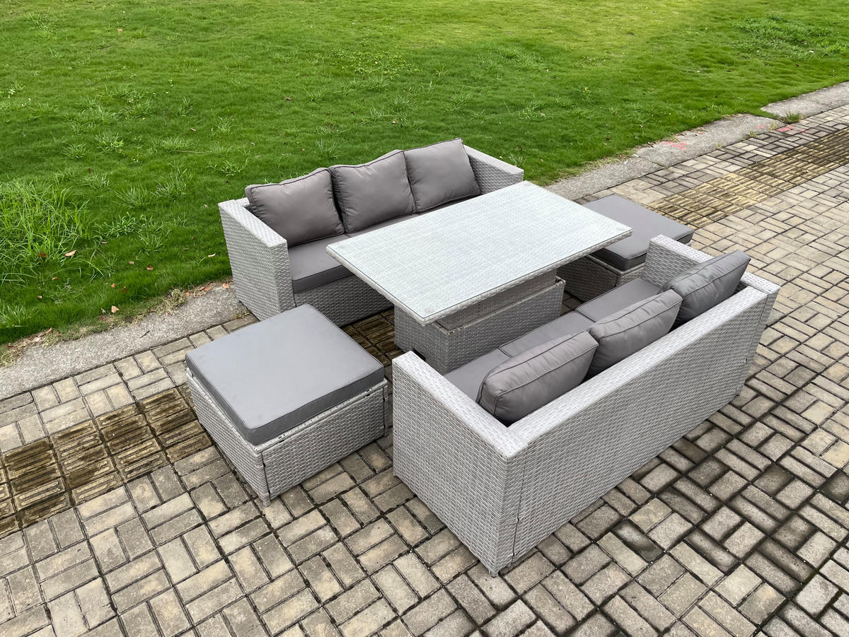 GARTENMÖBEL SET Polyrattan Helles Grau 8-Sitzer - Hellgrau, Metall - Fimous