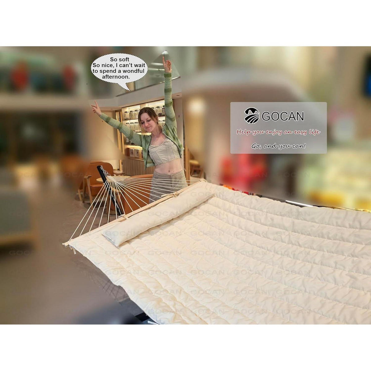 HÄNGEMATTE mit Kissen Beige - Weiß, Textil (140/2.5/200cm)