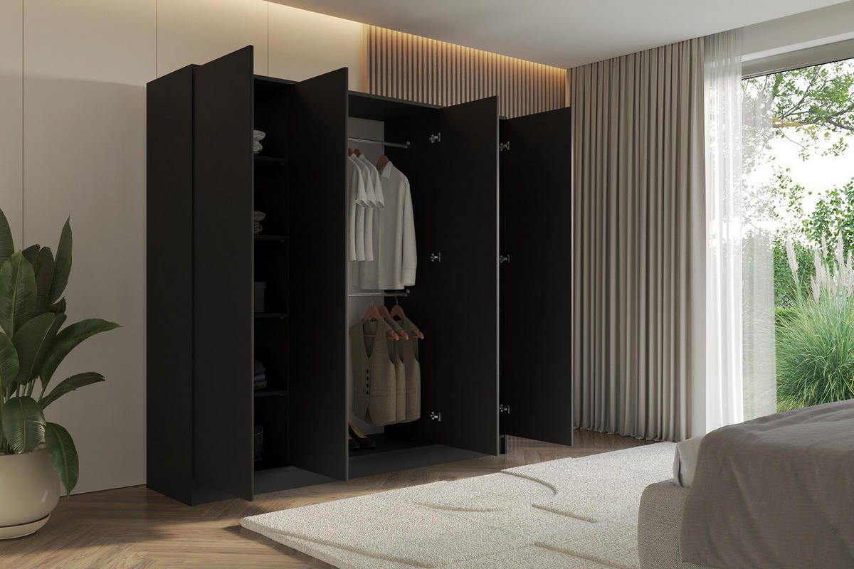 KLEIDERSCHRANK - GALA - 200 - Schwarz - Schwarz, Holzwerkstoff (200/200/51cm) - ALTDECOR