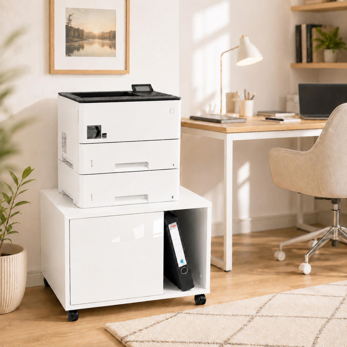 DRUCKERSCHRANK Amira Weiß Hochglanz 43/57/52 cm - Weiß Hochglanz, Holzwerkstoff (57.5/43.5/52cm) - SIMPLYFURN