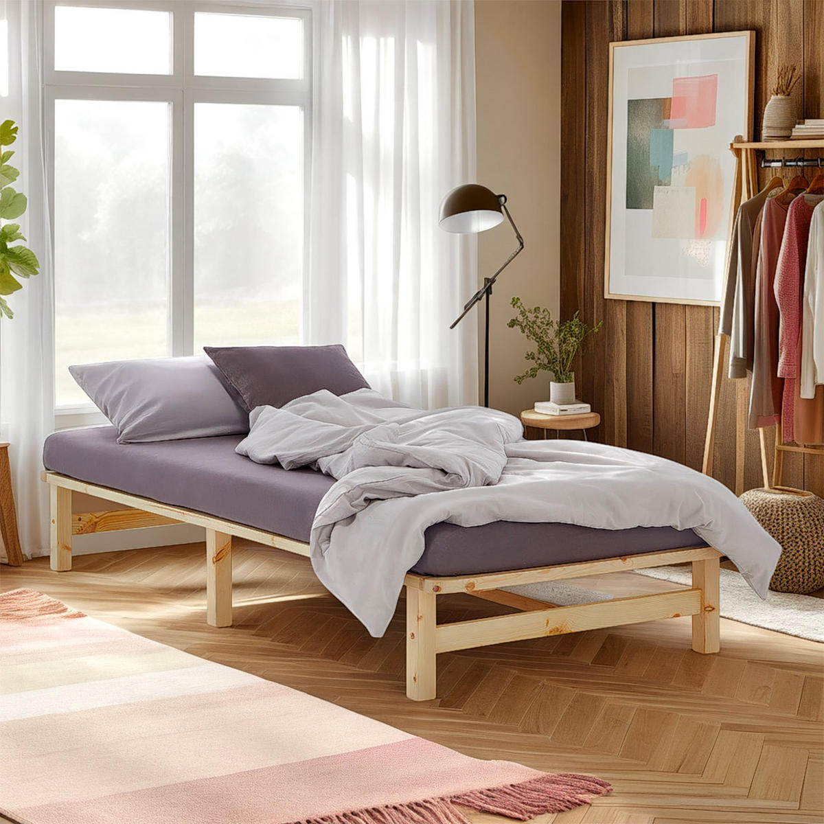 HOLZBETT 100/200 cm natur - Braun, Holz (100/200cm) - Homestyle4u