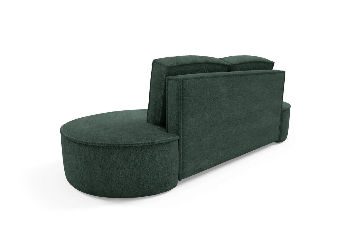 SOFA Molly – Freistehendes halbrundes Designsofa mit zwei eleganten, abnehmbaren RückenKissen, Abriamo Stoff, Größe: 234x101x88 cm, Grün - Grün, Holz/Textil (234/88/101cm) - DomoHome