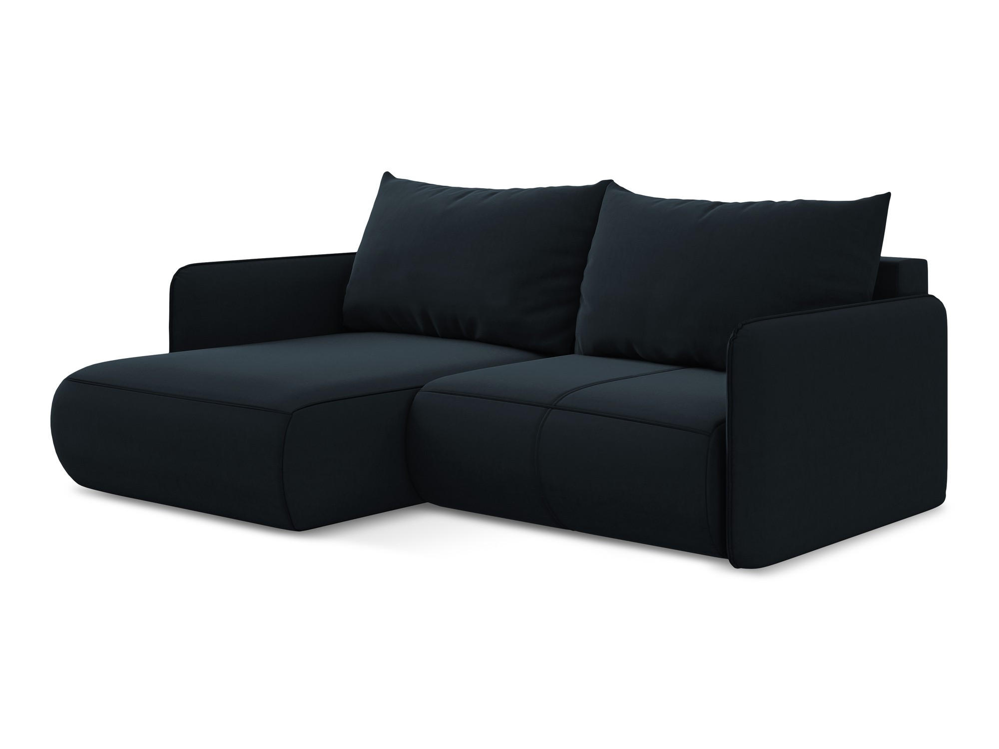 ECKSOFA mit Schlaffunktion Samt Stoff Blau - Blau/Schwarz, Kunststoff/Textil (148/207cm) - Makamii